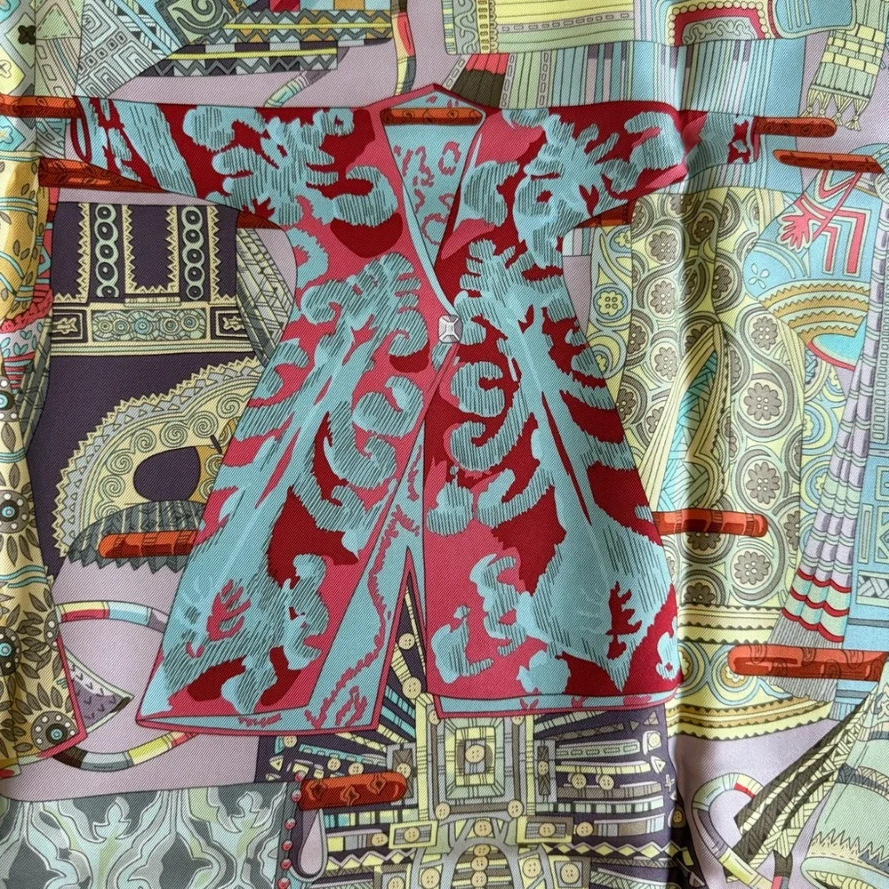 Hermès “Voyage en Étoffes” 90cm Silk Scarf Pastel Multi Rare Collector - Picture 5 of 8